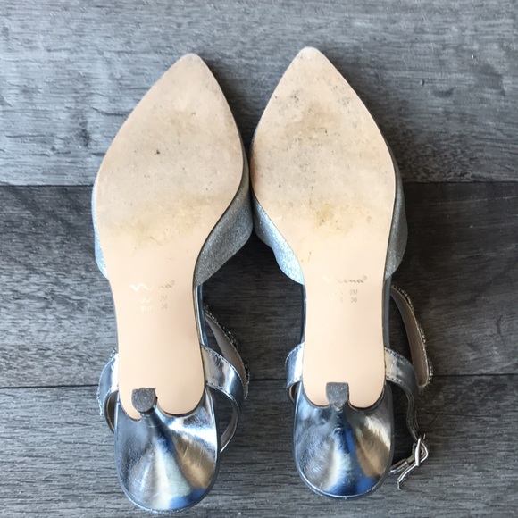 Nina Pointed Toe Sparkly Metallic Silver Heels - Picture 7 of 11